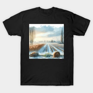 Winter Village Fields Winter Landscape T-Shirt